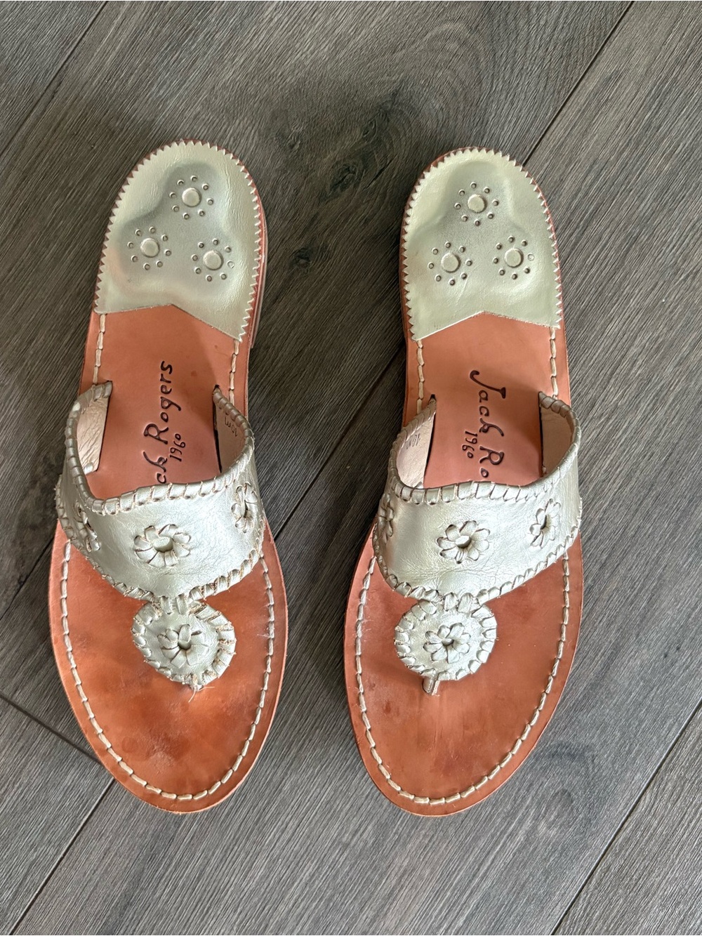 Women’s Jack Rogers Metallic Leather Thong Sandals - SIZE 10